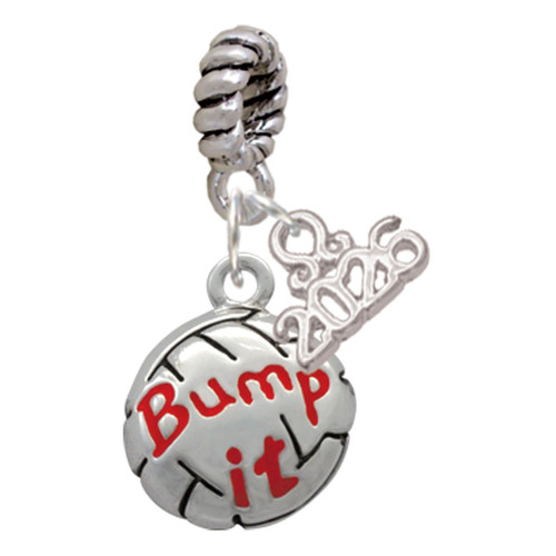 Silver Plated Volleyball - ''Bump It'' - Silver Plated Twist Rope Bead Charm Dangle with Mini Year 2026: Year to Remember Jewelry Gift - Celebrations