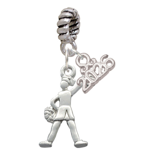 Silver Plated Cheerleader - Standing - Silver Plated Twist Rope Bead Charm Dangle with Mini Year 2026: Year to Remember Jewelry Gift - Celebrations