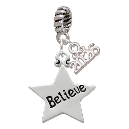 Silver Plated Believe Star - Silver Plated Twist Rope Bead Charm Dangle with Mini Year 2026: Year to Remember Jewelry Gift - Celebrations