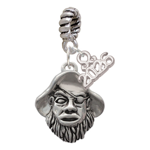 Silver Plated Large Pirate - Mascot - Silver Plated Twist Rope Bead Charm Dangle with Mini Year 2026: Year to Remember Jewelry Gift - Celebrations