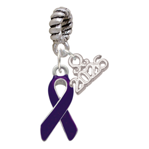 Silver Plated Purple Ribbon - Silver Plated Twist Rope Bead Charm Dangle with Mini Year 2026: Year to Remember Jewelry Gift - Celebrations