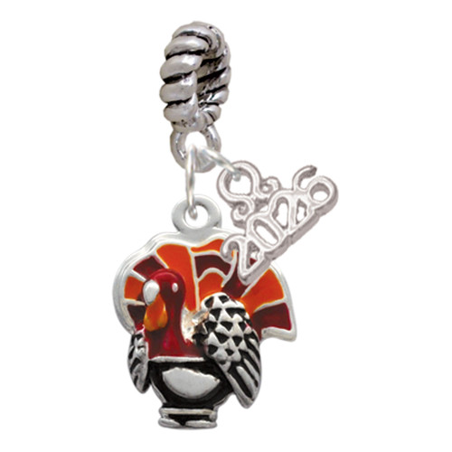 Silver Plated Enamel Turkey - Silver Plated Twist Rope Bead Charm Dangle with Mini Year 2026: Year to Remember Jewelry Gift - Celebrations