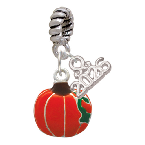 Silver Plated Small Pumpkin With Lines - Silver Plated Twist Rope Bead Charm Dangle with Mini Year 2026: Year to Remember Jewelry Gift - Celebrations