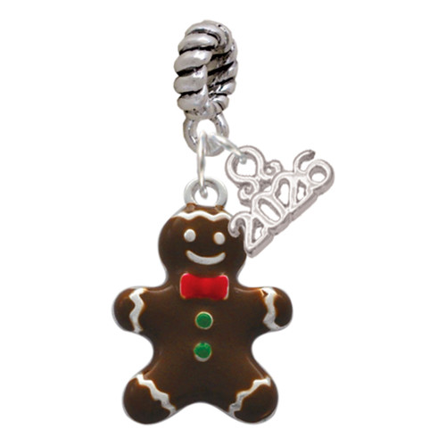 Enamel Gingerbread Cookie Boy - Silver Plated Twist Rope Bead Charm Dangle with Mini Year 2026: Year to Remember Jewelry Gift - Celebrations