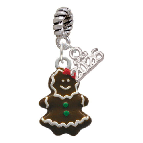 Enamel Gingerbread Cookie Girl - Silver Plated Twist Rope Bead Charm Dangle with Mini Year 2026: Year to Remember Jewelry Gift - Celebrations