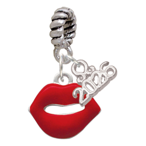 Silver Plated Red Lips - Silver Plated Twist Rope Bead Charm Dangle with Mini Year 2026: Year to Remember Jewelry Gift - Celebrations