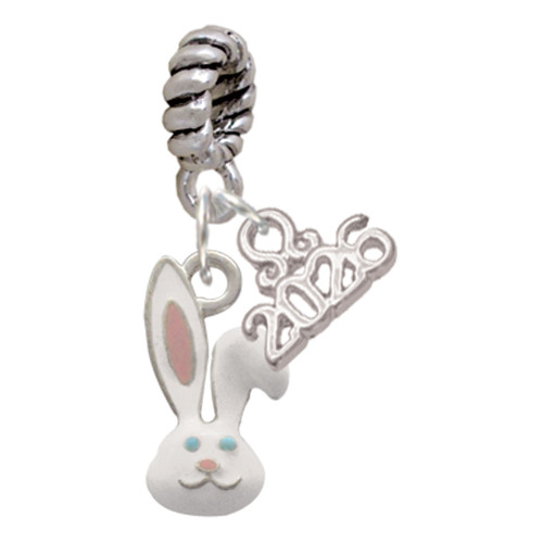 Silver Plated Bunny Face - Silver Plated Twist Rope Bead Charm Dangle with Mini Year 2026: Year to Remember Jewelry Gift - Celebrations