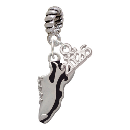 Silver Plated Black Running Shoe - Silver Plated Twist Rope Bead Charm Dangle with Mini Year 2026: Year to Remember Jewelry Gift - Celebrations