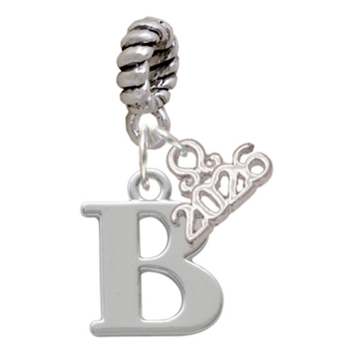 Silver Plated Large Initial - B - Silver Plated Twist Rope Bead Charm Dangle with Mini Year 2026: Year to Remember Jewelry Gift - Celebrations