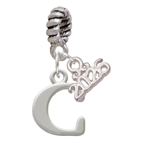 Silver Plated Large Initial - C - Silver Plated Twist Rope Bead Charm Dangle with Mini Year 2026: Year to Remember Jewelry Gift - Celebrations