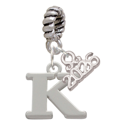 Silver Plated Large Initial - K - Silver Plated Twist Rope Bead Charm Dangle with Mini Year 2026: Year to Remember Jewelry Gift - Celebrations