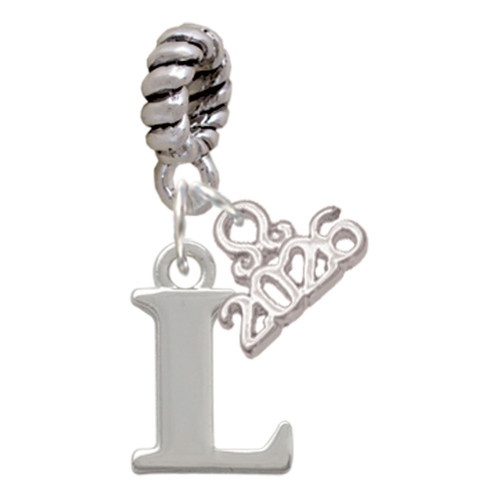 Silver Plated Large Initial - L - Silver Plated Twist Rope Bead Charm Dangle with Mini Year 2026: Year to Remember Jewelry Gift - Celebrations