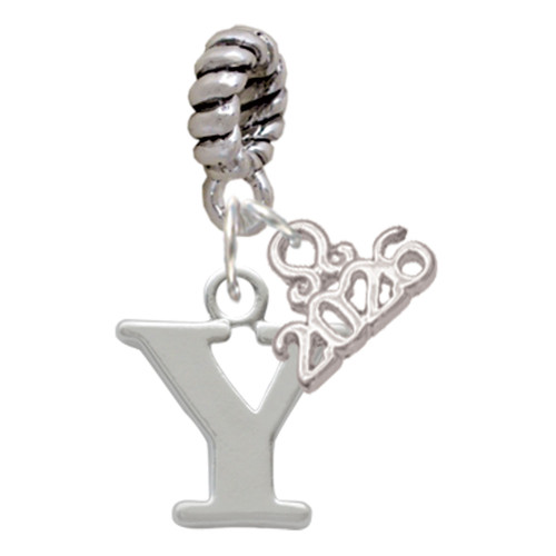 Silver Plated Large Initial - Y - Silver Plated Twist Rope Bead Charm Dangle with Mini Year 2026: Year to Remember Jewelry Gift - Celebrations