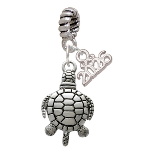 Silver Plated Antiqued Sea Turtle - Silver Plated Twist Rope Bead Charm Dangle with Mini Year 2026: Year to Remember Jewelry Gift - Celebrations