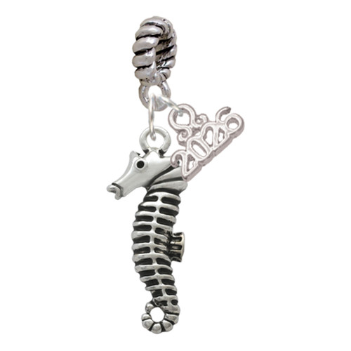 Silver Plated Antiqued Seahorse - Silver Plated Twist Rope Bead Charm Dangle with Mini Year 2026: Year to Remember Jewelry Gift - Celebrations