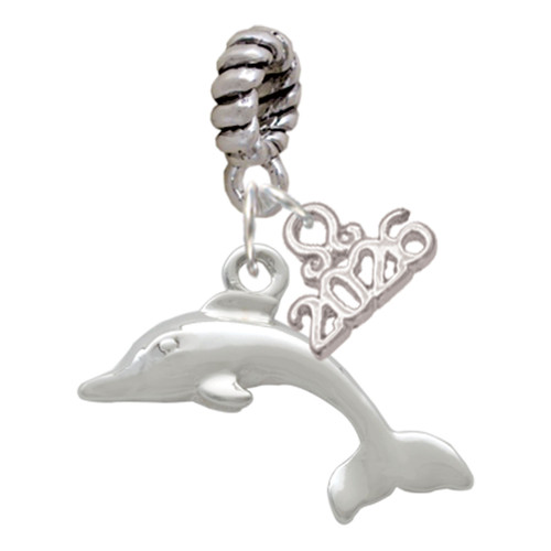 Silver Plated Antiqued Dolphin - Silver Plated Twist Rope Bead Charm Dangle with Mini Year 2026: Year to Remember Jewelry Gift - Celebrations