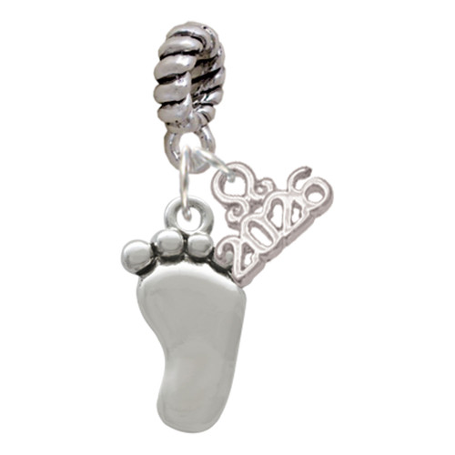 Silver Plated Foot - Silver Plated Twist Rope Bead Charm Dangle with Mini Year 2026: Year to Remember Jewelry Gift - Celebrations