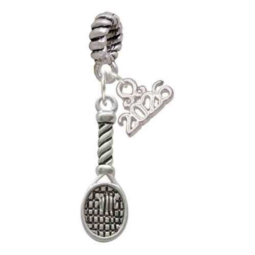 Silver Plated Tennis Racquet - Silver Plated Twist Rope Bead Charm Dangle with Mini Year 2026: Year to Remember Jewelry Gift - Celebrations
