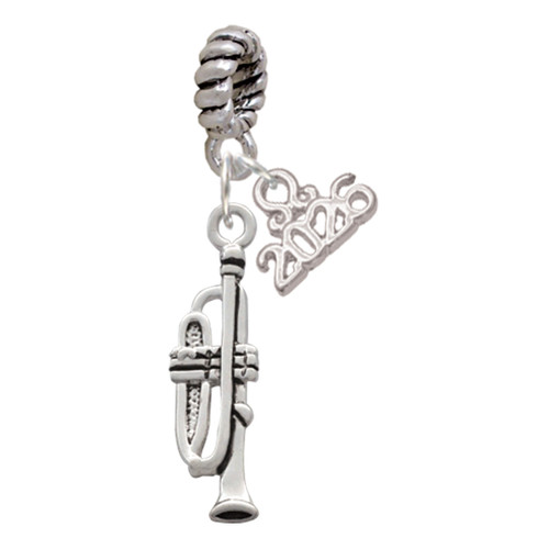 Silver Plated Trumpet - Silver Plated Twist Rope Bead Charm Dangle with Mini Year 2026: Year to Remember Jewelry Gift - Celebrations