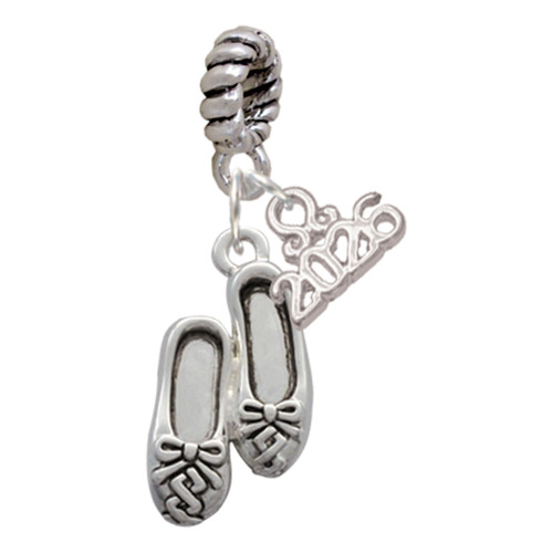Silver Plated Ballet Slippers - Silver Plated Twist Rope Bead Charm Dangle with Mini Year 2026: Year to Remember Jewelry Gift - Celebrations