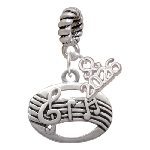 Silver Plated Oval with Music Notes - Silver Plated Twist Rope Bead Charm Dangle with Mini Year 2026: Year to Remember Jewelry Gift - Celebrations