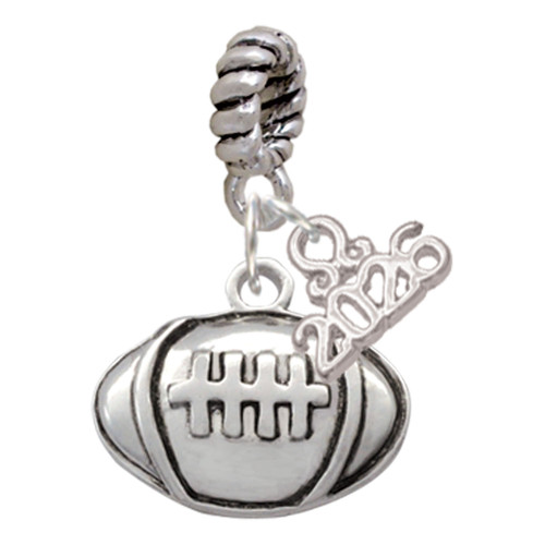 Silver Plated Large Football - Silver Plated Twist Rope Bead Charm Dangle with Mini Year 2026: Year to Remember Jewelry Gift - Celebrations