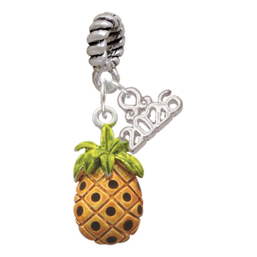 Silver Plated Enamel Pineapple - Silver Plated Twist Rope Bead Charm Dangle with Mini Year 2026: Year to Remember Jewelry Gift - Celebrations