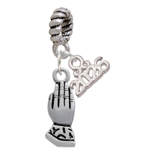 Silver Plated Praying Hands - Silver Plated Twist Rope Bead Charm Dangle with Mini Year 2026: Year to Remember Jewelry Gift - Celebrations