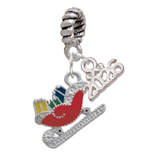 Silver Plated Red Christmas Sleigh - Silver Plated Twist Rope Bead Charm Dangle with Mini Year 2026: Year to Remember Jewelry Gift - Celebrations