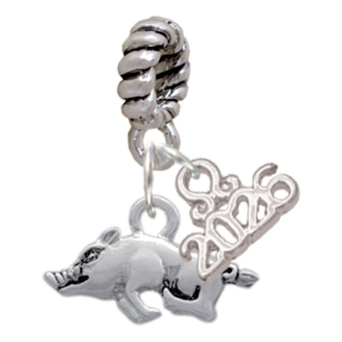 Silver Plated Antiqued Razorback - Silver Plated Twist Rope Bead Charm Dangle with Mini Year 2026: Year to Remember Jewelry Gift - Celebrations