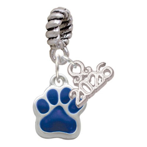Silver Plated Small Royal Blue Paw - Silver Plated Twist Rope Bead Charm Dangle with Mini Year 2026: Year to Remember Jewelry Gift - Celebrations