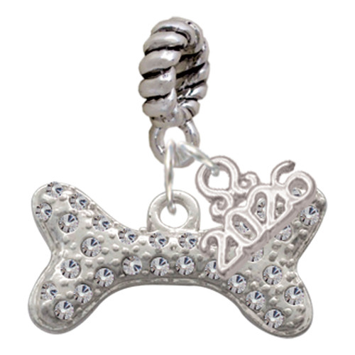 Silver Plated Large Clear Crystal Dog Bone - Silver Plated Twist Rope Bead Charm Dangle with Mini Year 2026: Year to Remember Jewelry Gift - Celebrations