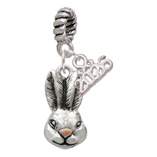 Silver Plated Antiqued Bunny Head - Silver Plated Twist Rope Bead Charm Dangle with Mini Year 2026: Year to Remember Jewelry Gift - Celebrations