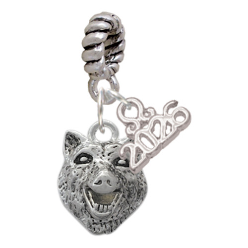 Silver Plated Wolf Head - Silver Plated Twist Rope Bead Charm Dangle with Mini Year 2026: Year to Remember Jewelry Gift - Celebrations