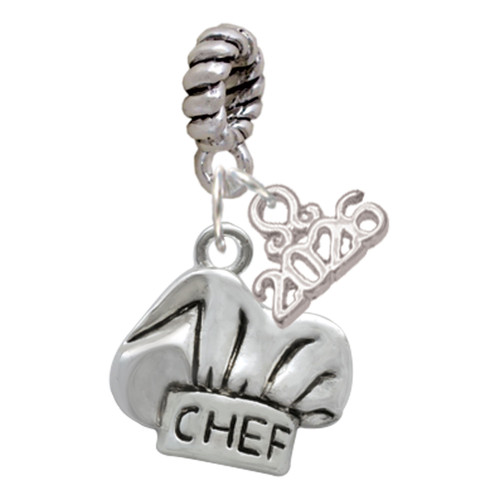 Silver Plated Chef Hat - Silver Plated Twist Rope Bead Charm Dangle with Mini Year 2026: Year to Remember Jewelry Gift - Celebrations