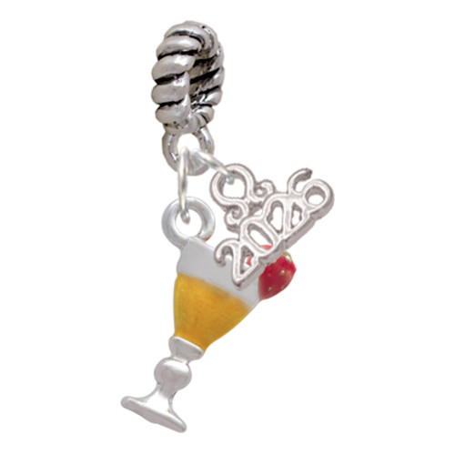 Silver Plated 3-D Yellow Tropical Drink - Silver Plated Twist Rope Bead Charm Dangle with Mini Year 2026: Year to Remember Jewelry Gift - Celebrations