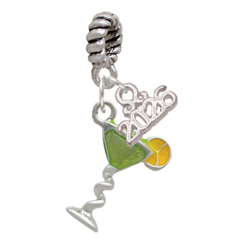 Silver Plated Tropical Drink - Lime Green - Silver Plated Twist Rope Bead Charm Dangle with Mini Year 2026: Year to Remember Jewelry Gift - Celebrations