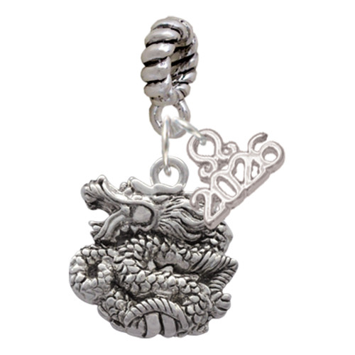 Silver Plated Chinese Dragon - Silver Plated Twist Rope Bead Charm Dangle with Mini Year 2026: Year to Remember Jewelry Gift - Celebrations