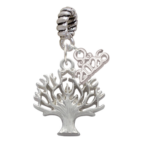 Silver Plated Tree of Life - Silver Plated Twist Rope Bead Charm Dangle with Mini Year 2026: Year to Remember Jewelry Gift - Celebrations