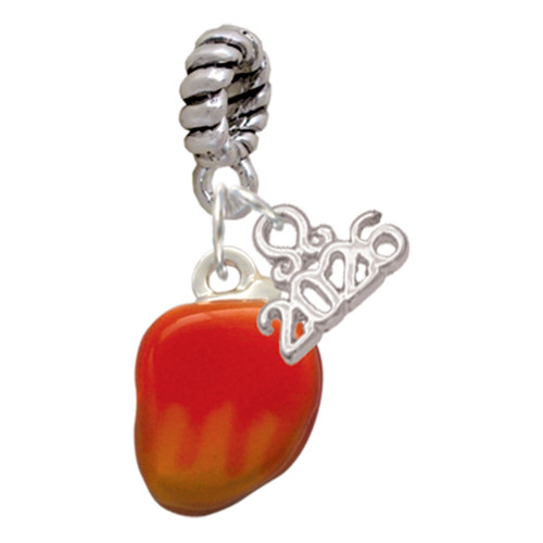 Silver Plated 3-D Enamel Mango - Silver Plated Twist Rope Bead Charm Dangle with Mini Year 2026: Year to Remember Jewelry Gift - Celebrations