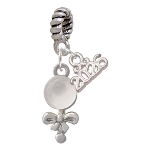 Silver Plated Clear Frosted Baby Rattle - Silver Plated Twist Rope Bead Charm Dangle with Mini Year 2026: Year to Remember Jewelry Gift - Celebrations