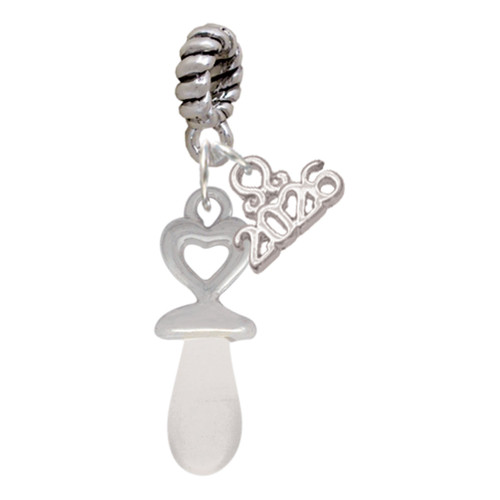 Silver Plated 3-D Clear Frosted Baby Pacifier - Silver Plated Twist Rope Bead Charm Dangle with Mini Year 2026: Year to Remember Jewelry Gift - Celebrations