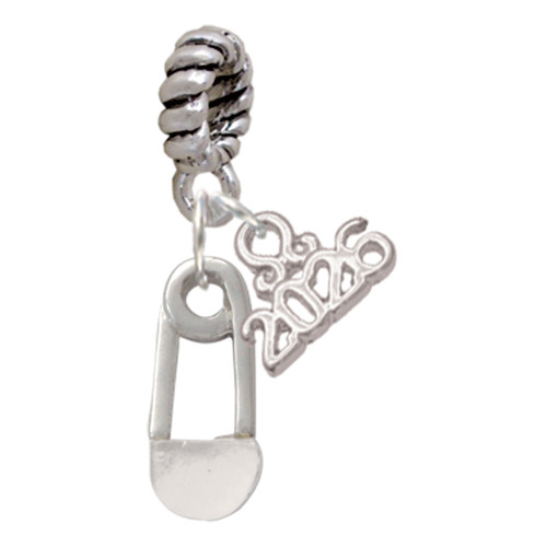 Silver Plated Clear Frosted Baby Safety Pin - Silver Plated Twist Rope Bead Charm Dangle with Mini Year 2026: Year to Remember Jewelry Gift - Celebrations