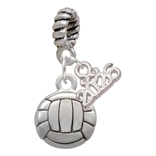 Silver Plated Volleyball or Water Polo Ball - Silver Plated Twist Rope Bead Charm Dangle with Mini Year 2026: Year to Remember Jewelry Gift - Celebrations