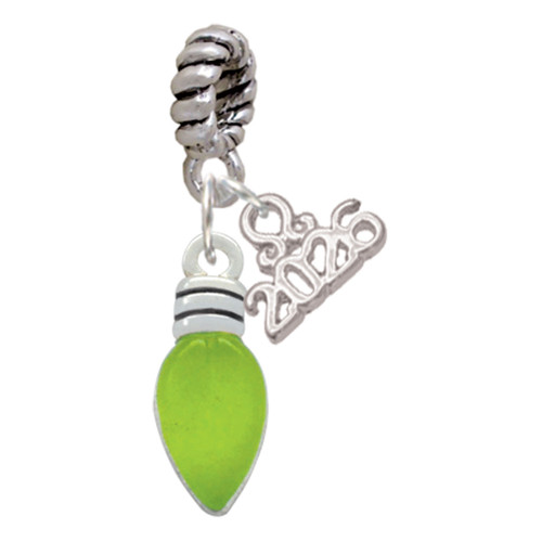 Silver Plated Christmas Lights - Lime Green Resin - Silver Plated Twist Rope Bead Charm Dangle with Mini Year 2026: Year to Remember Jewelry Gift - Celebrations