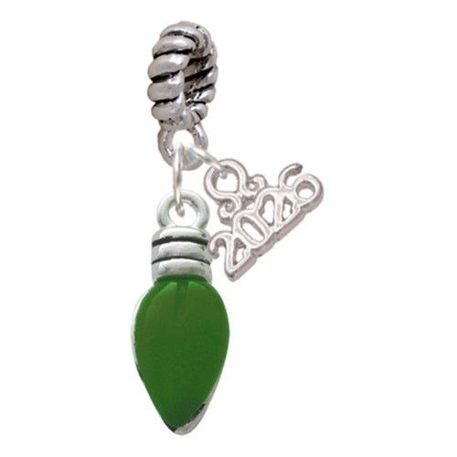 Silver Plated Christmas Lights - Green Resin - Silver Plated Twist Rope Bead Charm Dangle with Mini Year 2026: Year to Remember Jewelry Gift - Celebrations