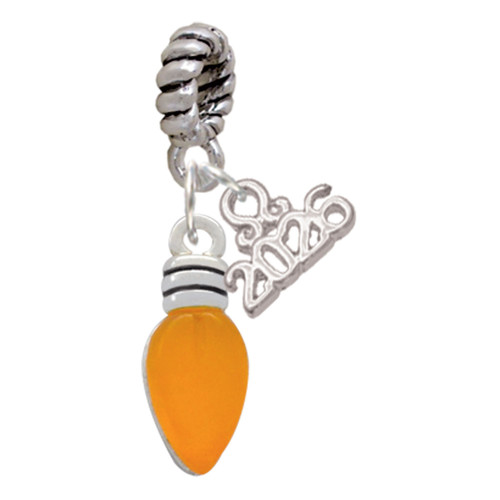 Silver Plated Christmas Lights - Hot Orange Resin - Silver Plated Twist Rope Bead Charm Dangle with Mini Year 2026: Year to Remember Jewelry Gift - Celebrations