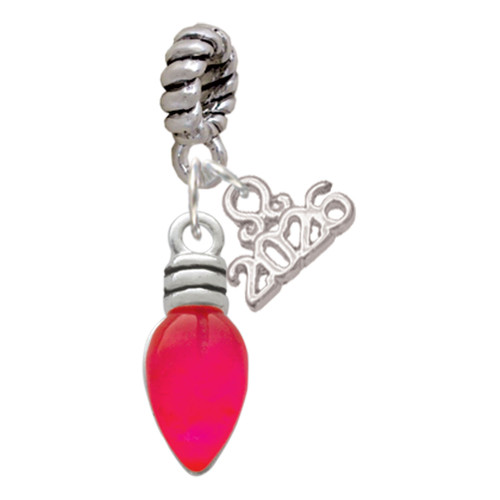 Silver Plated Christmas Lights - Hot Pink Resin - Silver Plated Twist Rope Bead Charm Dangle with Mini Year 2026: Year to Remember Jewelry Gift - Celebrations