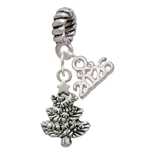 Silver Plated Antiqued Christmas Tree - Silver Plated Twist Rope Bead Charm Dangle with Mini Year 2026: Year to Remember Jewelry Gift - Celebrations