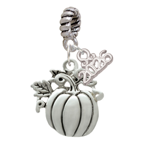 Silver Plated Large Antiqued Pumpkin - Silver Plated Twist Rope Bead Charm Dangle with Mini Year 2026: Year to Remember Jewelry Gift - Celebrations